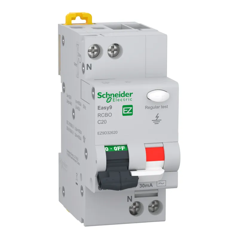 Interrupteur diff&eacute;rentiel Easy9, 1P+N, 20A, courbe C, 30 mA - EZ9D32620 - Schneider